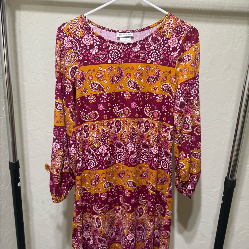 Bonnie Jean Striped Paisley Print Boho Dress With Sleeve Tie Detail Girls 16